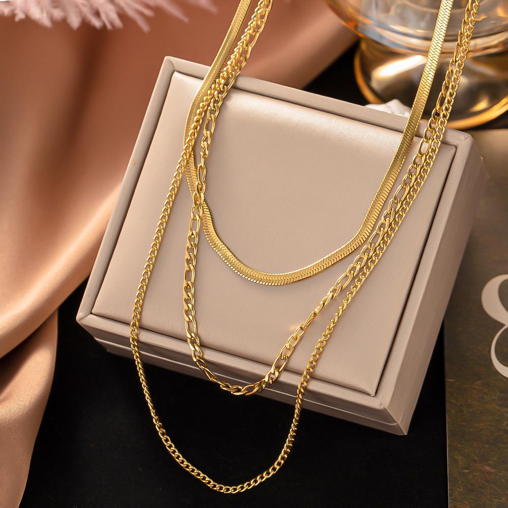 316L Stainless Steel Gold 3 Chains Necklace For Women Punk Street Trend Rustproof Neck Jewelry Gift Bijoux