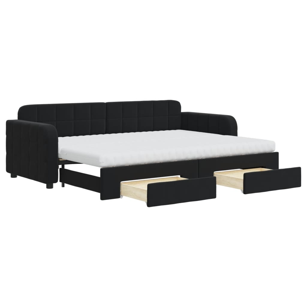 Extendable Daybed with Drawers Black 80x200 cm Velvet