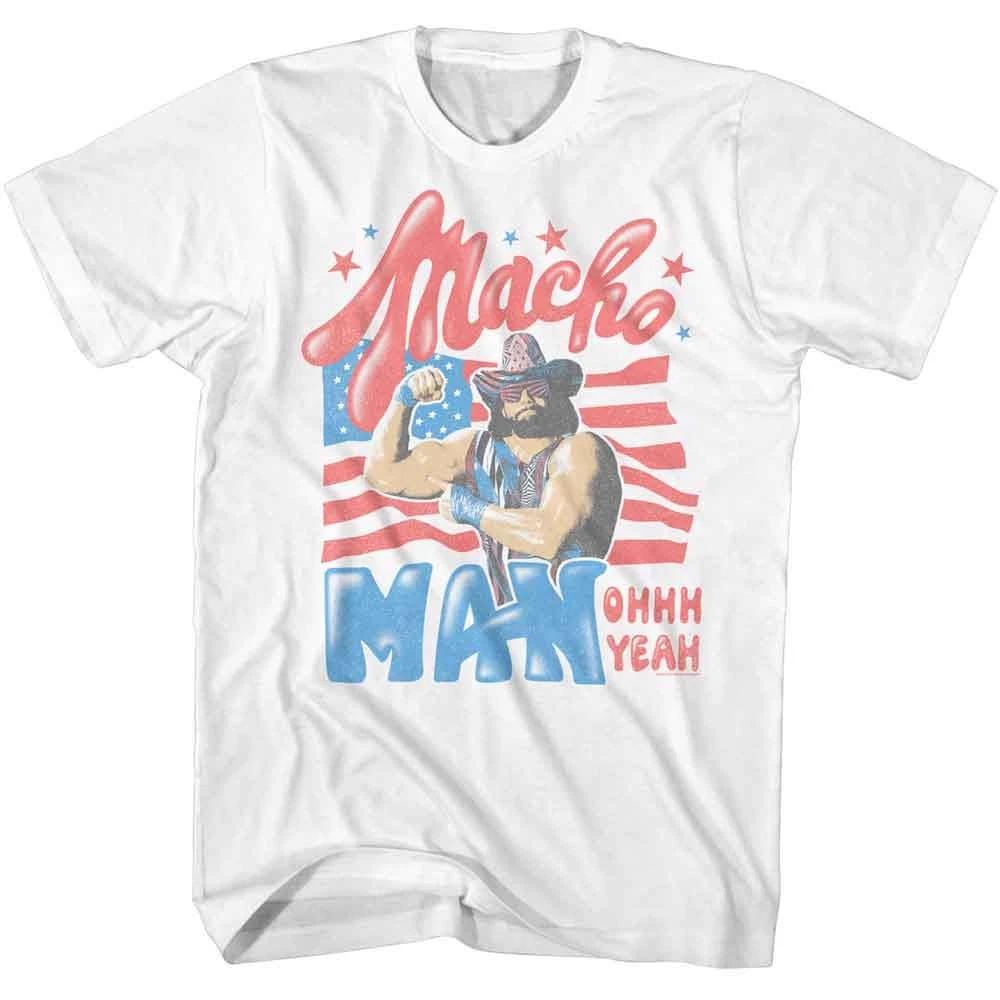 Macho Man - Stars And Stripes - American Classics - White Front Print  Shor 130