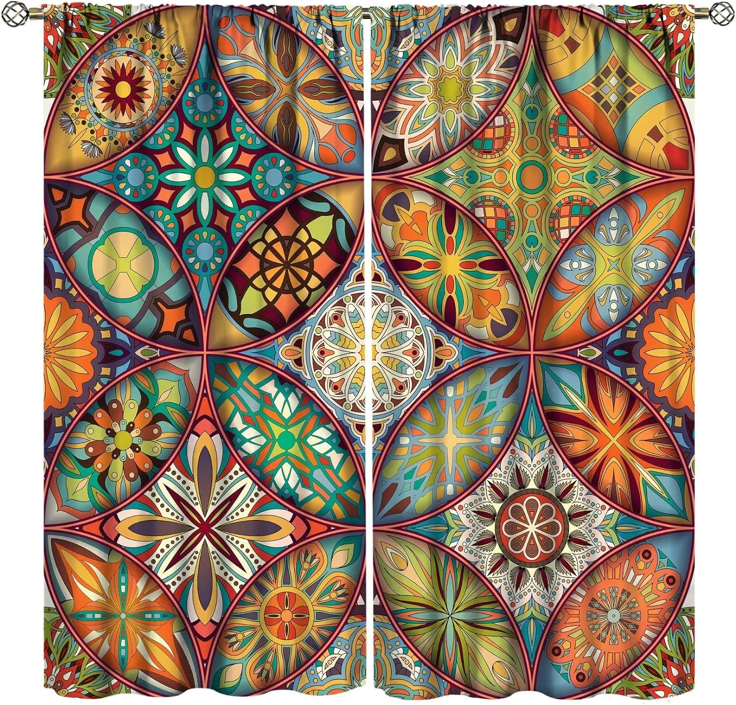

Юго-Восточная Азия Тайские цветочные полузатемняющие шторы Красочные Бохо Мандала Шторы Декор Спальня Гостиная Оконные Шторы (W110H240cm)-2pcs&Grommet Top