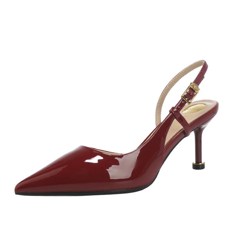 128-8 Summer Pointed Toe Stiletto High Heels: Single Strap, Closed Toe, Versatile for Daily Wear, Slimming Fit.