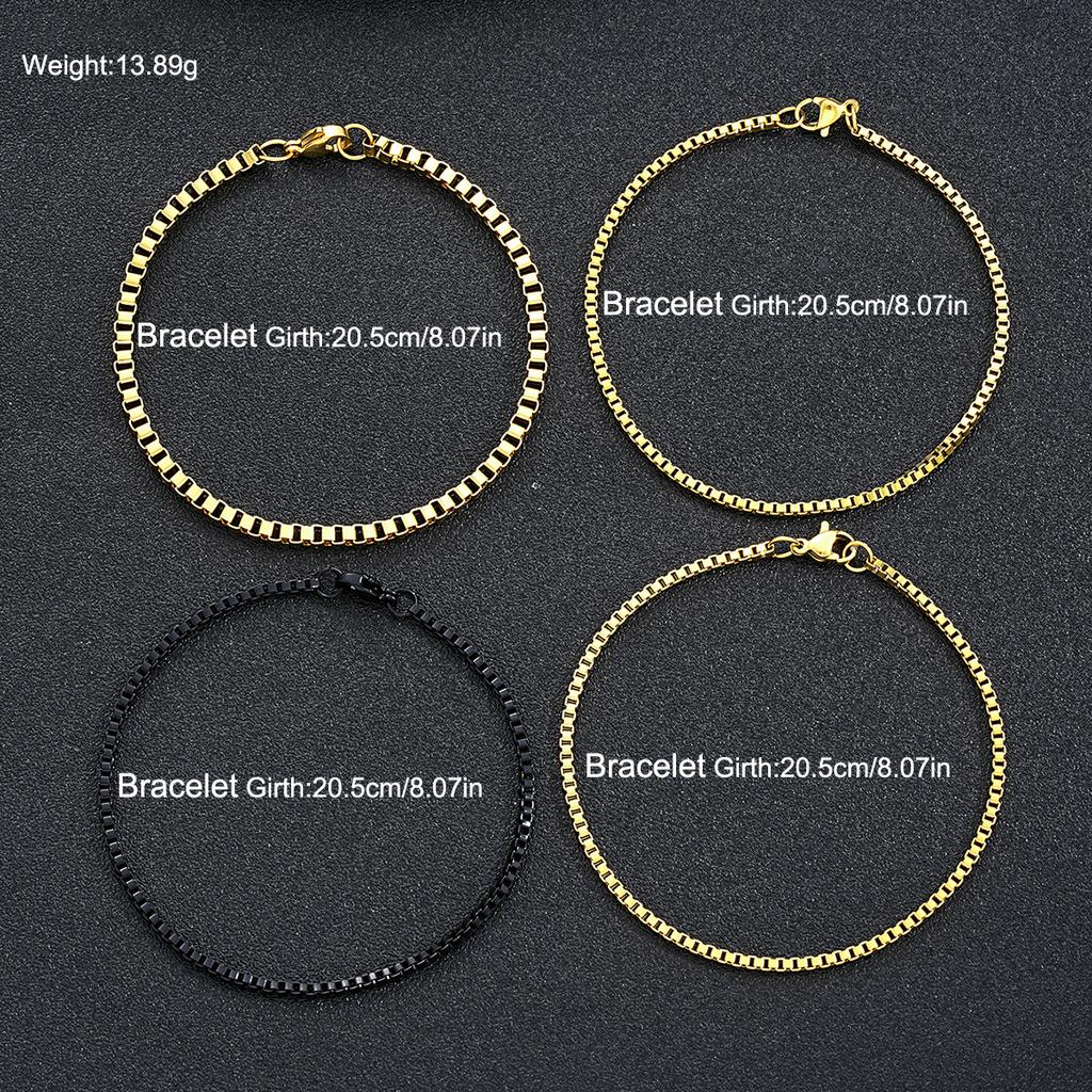 4pcs Vintage Stainless Steel Bracelets Set for Men Women Fashion Minimalist Box Chain Bracelet Daily Wear Unisex Jewelry Gifts