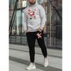 Men's Autumn‑Winter Stylish Printed Hooded Sweatshirt Set, Drawstring Hoodie For Casual Sports Daily Street Outdoor Wear