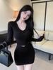 Pure Desire V-Neck Long Sleeve Slimming Dress - Autumn 2025 Style