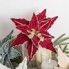 Velvet Cloth Artificial Christmas Flower Glitter Red Glitter Christmas Flower Flower Hanging Ornament Christmas Tree Decoration