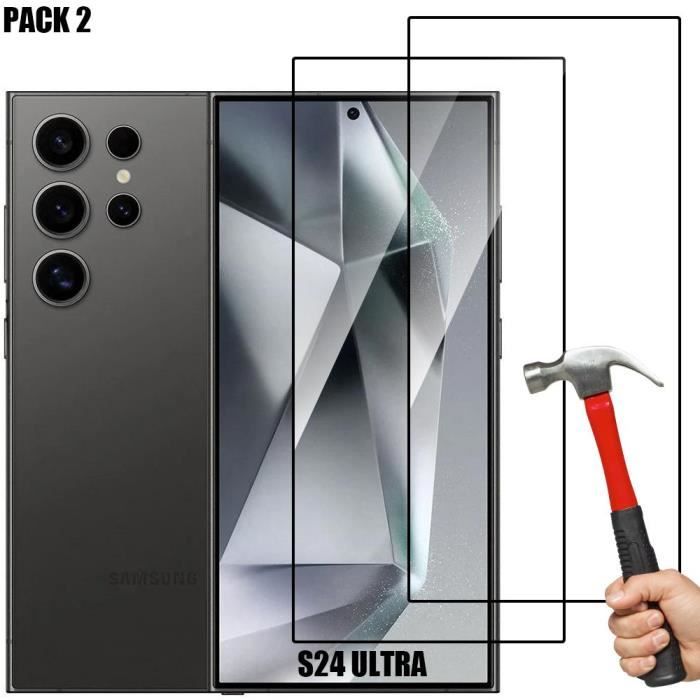 Verre Trempé Intégral pour Samsung Galaxy S24 Ultra, Pack de 2 Vitres Noir Anti-Rayures