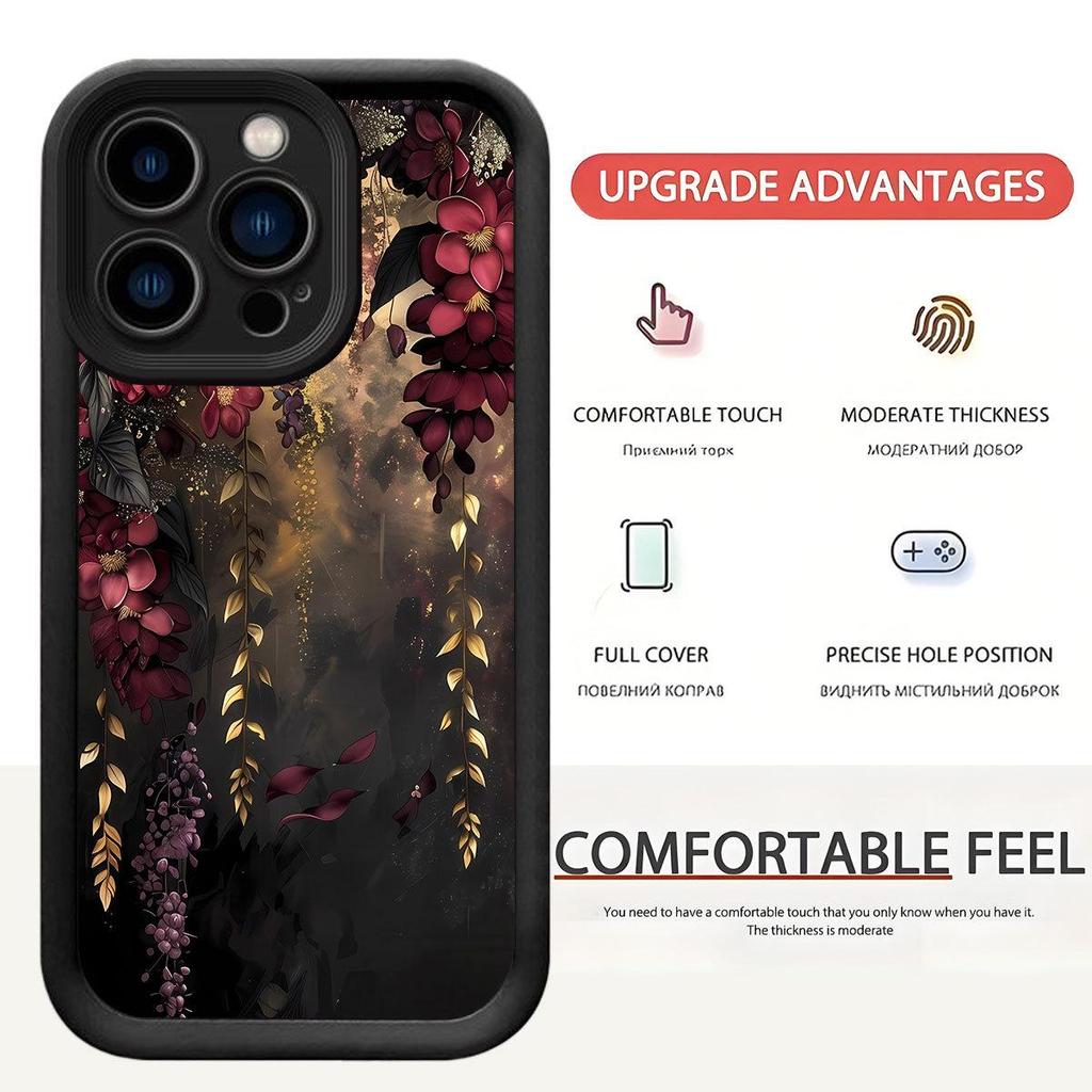 Schwarzer Rillen-Hängekorb Florales Handyhülle für iPhone 14/15/16/17 Pro Max