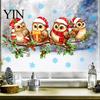 Window Glass Art 1/2 Sheets Christmas Cartoon Owl Cling, Standing on Branch Bird Theme Stickers Static Sticker, Removable Waterproof Decal,