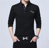 Men's Long-Sleeve Striped Polo Shirt - Plush Autumn/Winter Top