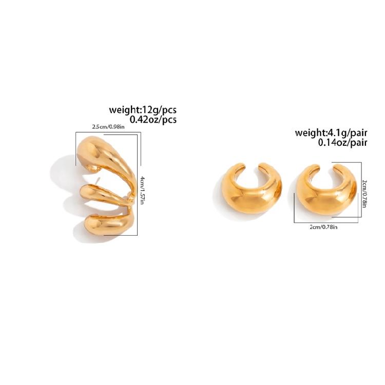 Stacked Cut Ear Clips No Piercing Jewelry Gold And White Gold Variants Comfort Wear All Day Ear Accessories