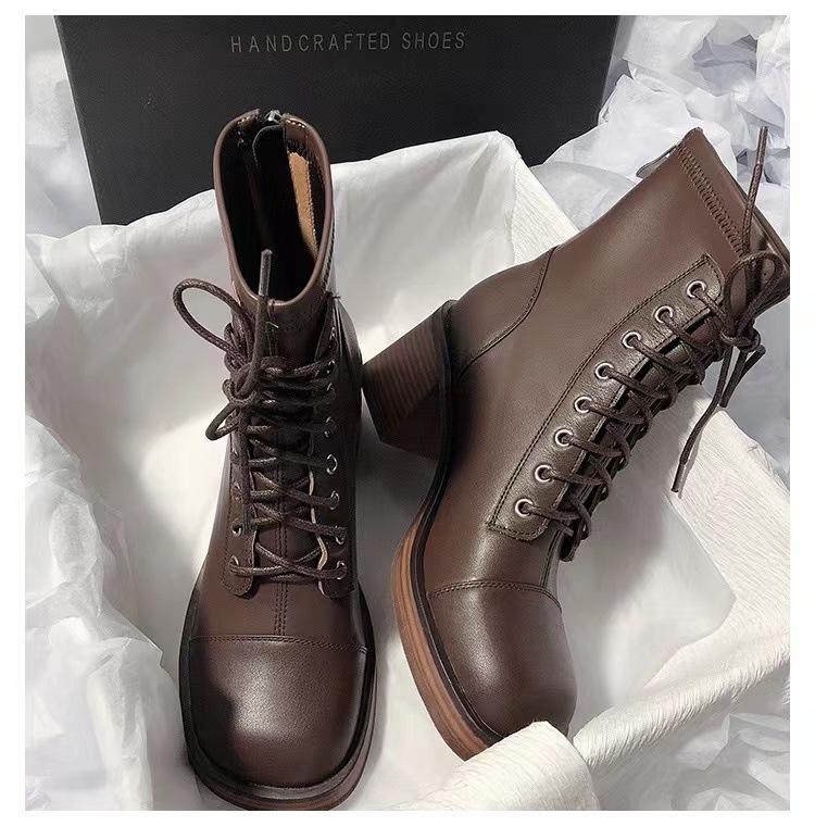 Comemore Platform Ankle Boots for Women Autumn Back Zipper Lace Up Shoes Woman Chunky Heels Leather Short Botas Mujer