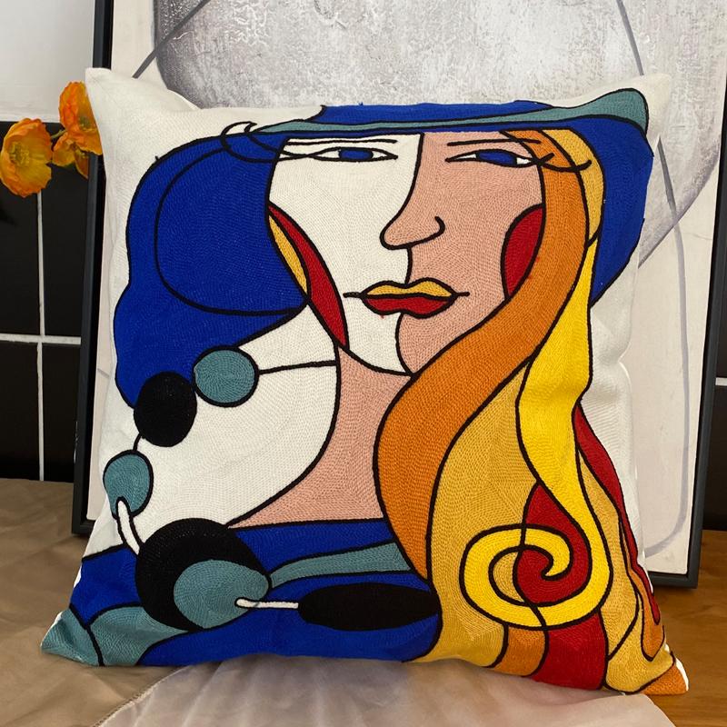 New Style Embroidery Abstract Pillowcase Cushions Covers Picasso Decorative Throw Pillows For Sofa Car  45x45cm