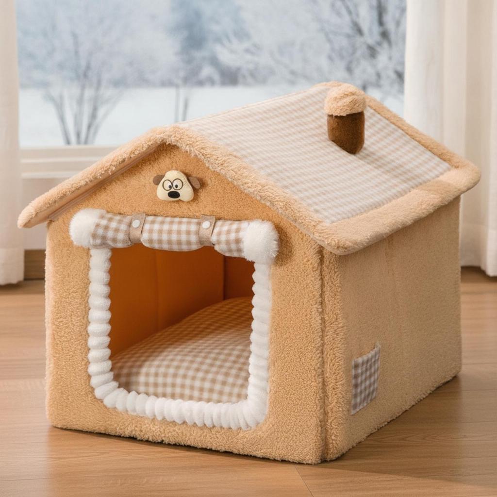 HouseShaped Pet Bed Detachable House with Removable Cushion Cozy for Cat Owners, Living