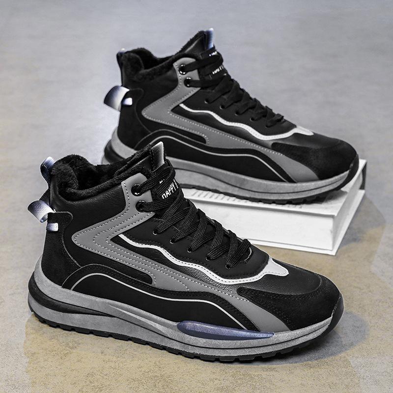 Autumn and winter new fleece thickened leather sneakers retro outdoor snow cold and windproof laces