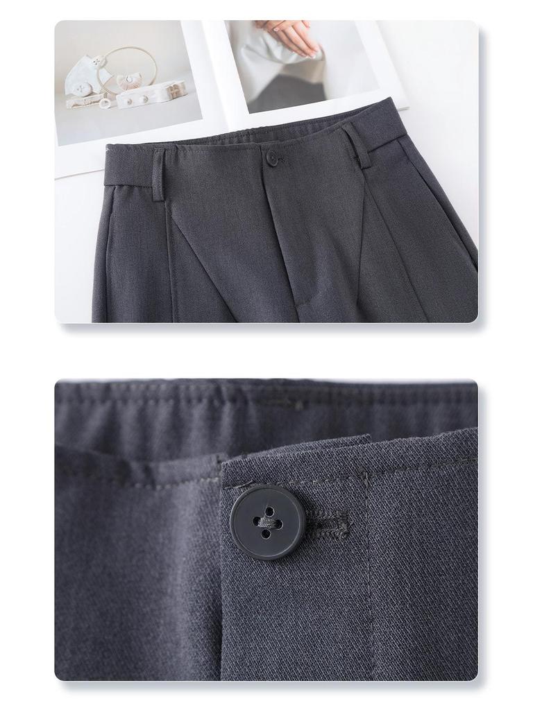 Women's Spring 2025 Gray High-Waisted Wide-Leg Drapey Pants - Elegant and Loose Straight-Leg Fit for Spring/Summer Season