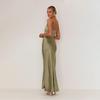 2025 Spring/Summer Women's Backless Slit Midi Dress with Spaghetti Straps