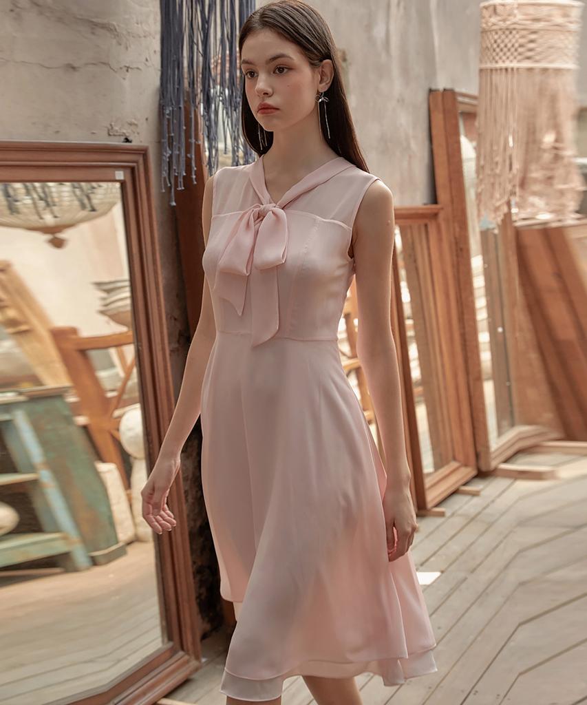 Julie And Kara 24Ss Collar 93 Secret Garden Sleeveless Juno Ribbon Tie Dress Pink