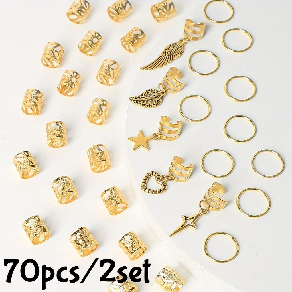 70/35pc Alloy Braid Hair Ring Dreadlock Loc Hair Jewelry Golden Braiding Cuffs Charms for Braids Hippie Hair Styling Accessories