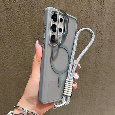 Magnetic Wrist Strap Phone Case for Samsung Galaxy Samsung Galaxy S24 S25 FE S24 Plus S26 Ultra A16 A17 A56 Lens Bracket Cover