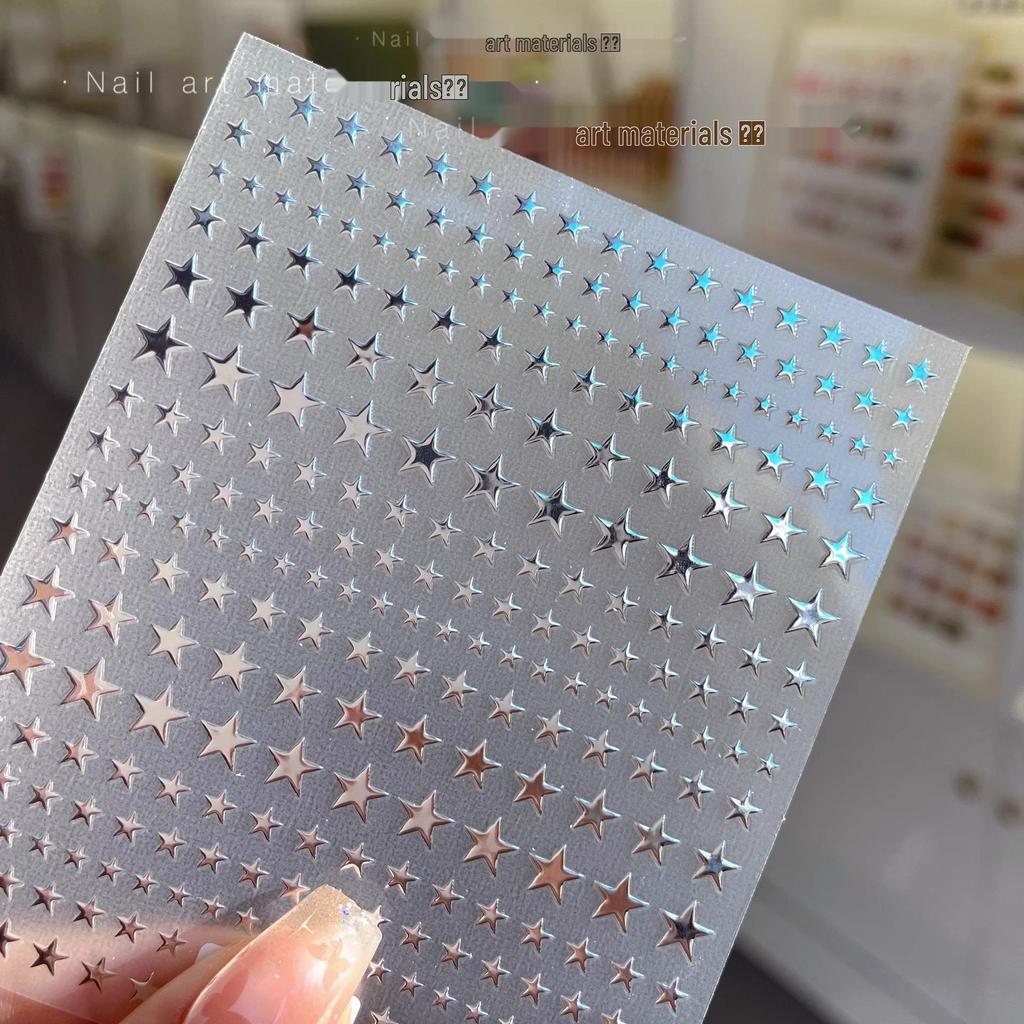 Starlight Silver Star & Crescent 3D Nail Art Stickers
