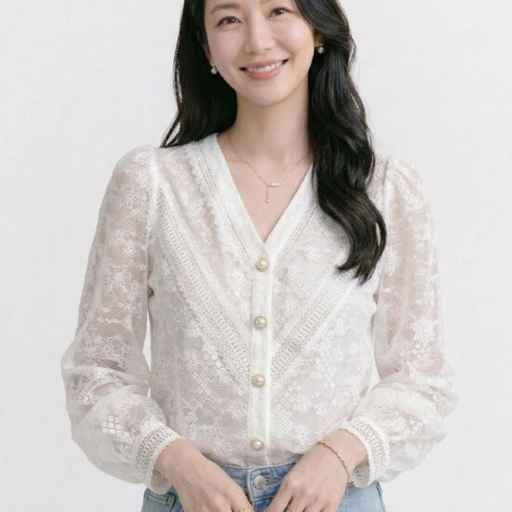 NaVaVa Women Romantic Lace V Neck Long sleeVe Blouse Nb3114