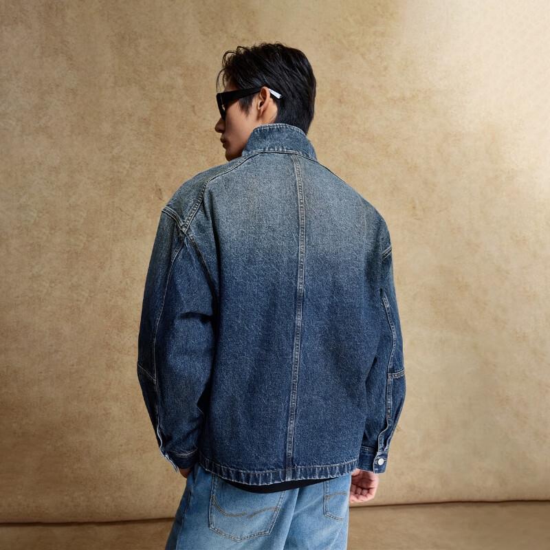 JACK&JONES Men's Stand Collar Loose Fit Denim Jacket