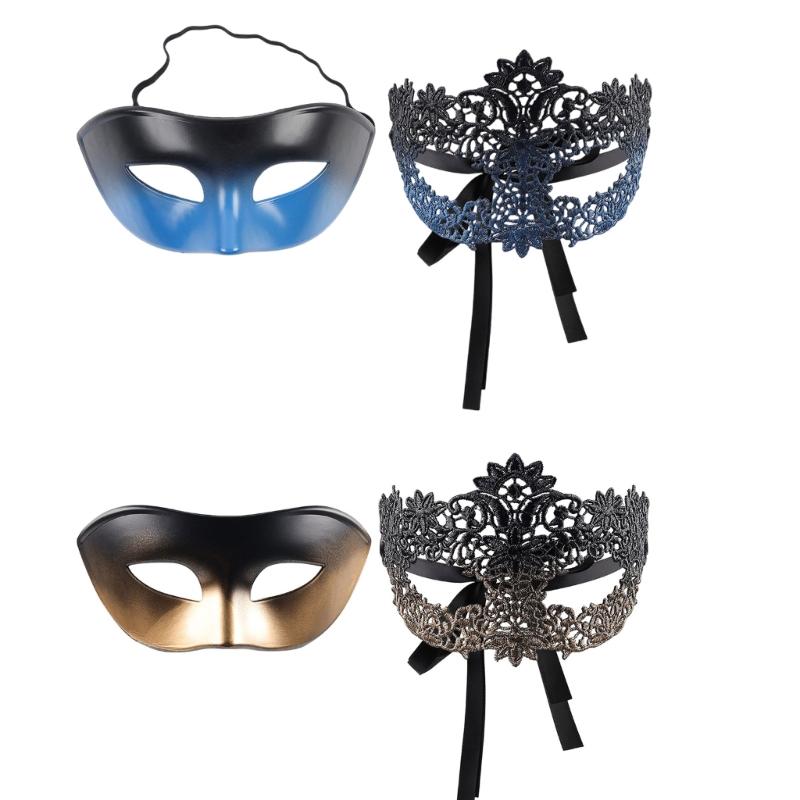 2 Part Set Elegant Half Face Pretend Disguises Thin Plastic For Halloween Parties & Celebratory Gatherings