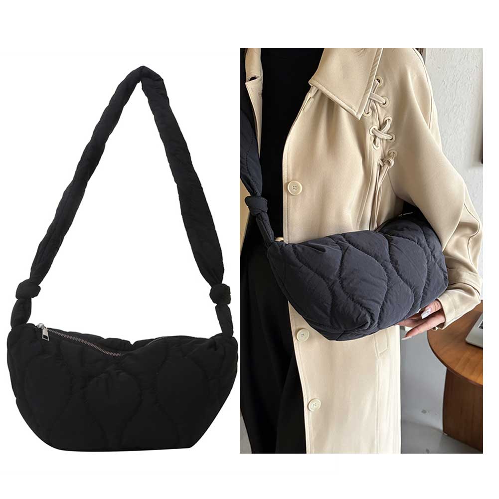 Female Pillow Shopper Bag Trendy Soft Down Cotton Padded Tote Handbag Solid Color Quilted Simple Crossbody Bag for Teenage Girls