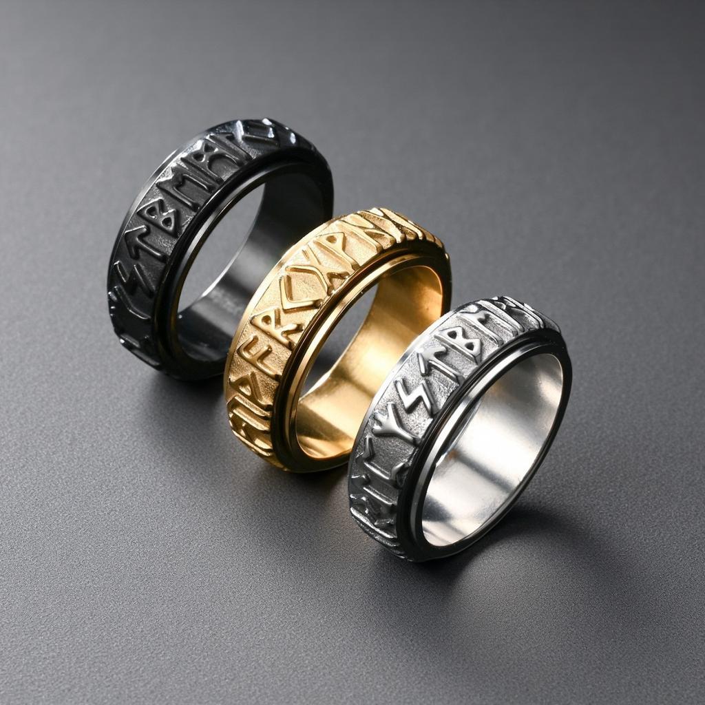 Rotatable Viking-style stainless steel ring - a vintage-style rotating accessory for hands