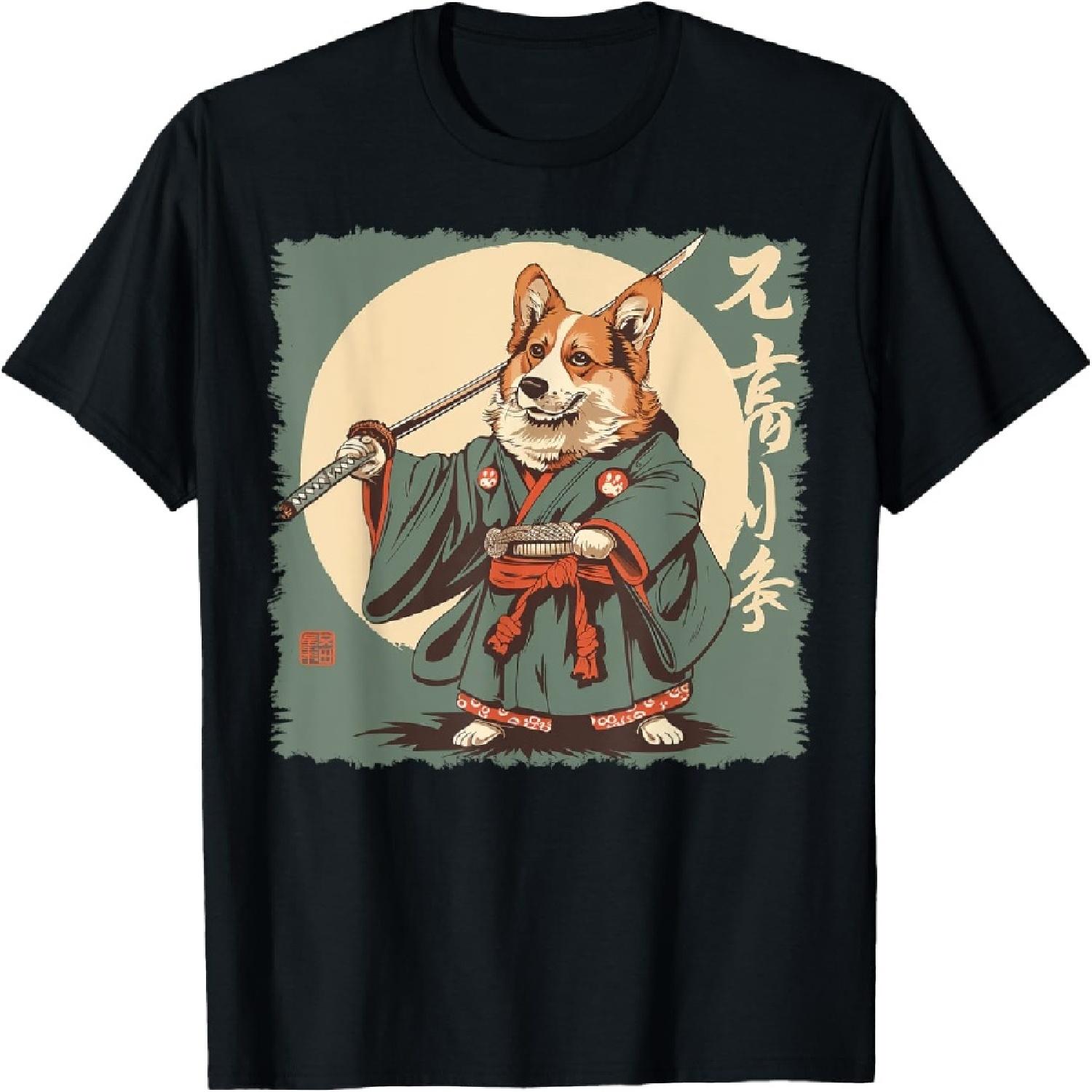 

Pembroke Corgi Dog Japanese Art Samurai Ukiyo-e Men Women Kids T-Shirt XXXXXL різнокольоровий