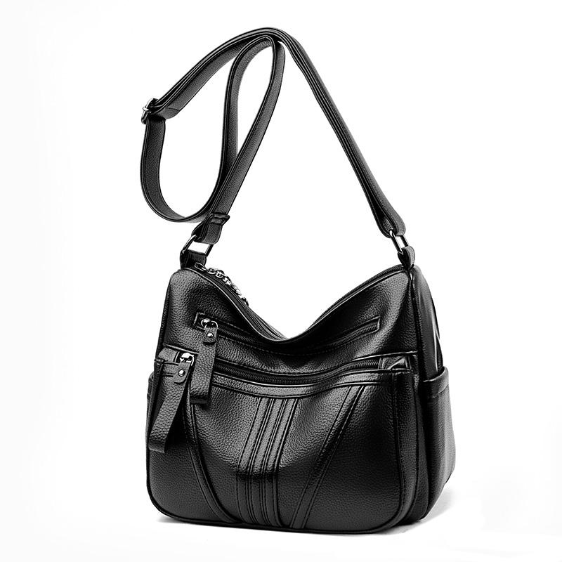 Кожаная сумка Женская сумка среднего возраста Сумка через плечо для матери чёрный — фото 11