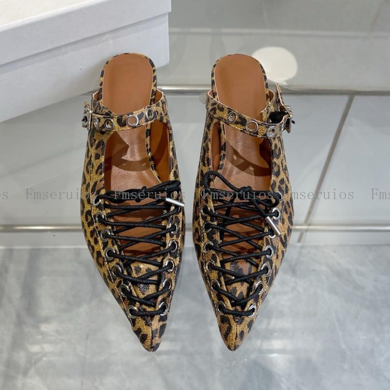 

Женские модные дизайнерские тапочки, повседневные, на низком каблуке, с острым носком, уличные сандалии, на шнуровке, с ремешком на пряжке, с леопардовым принтом, праздничная обувь 41 леопардовый