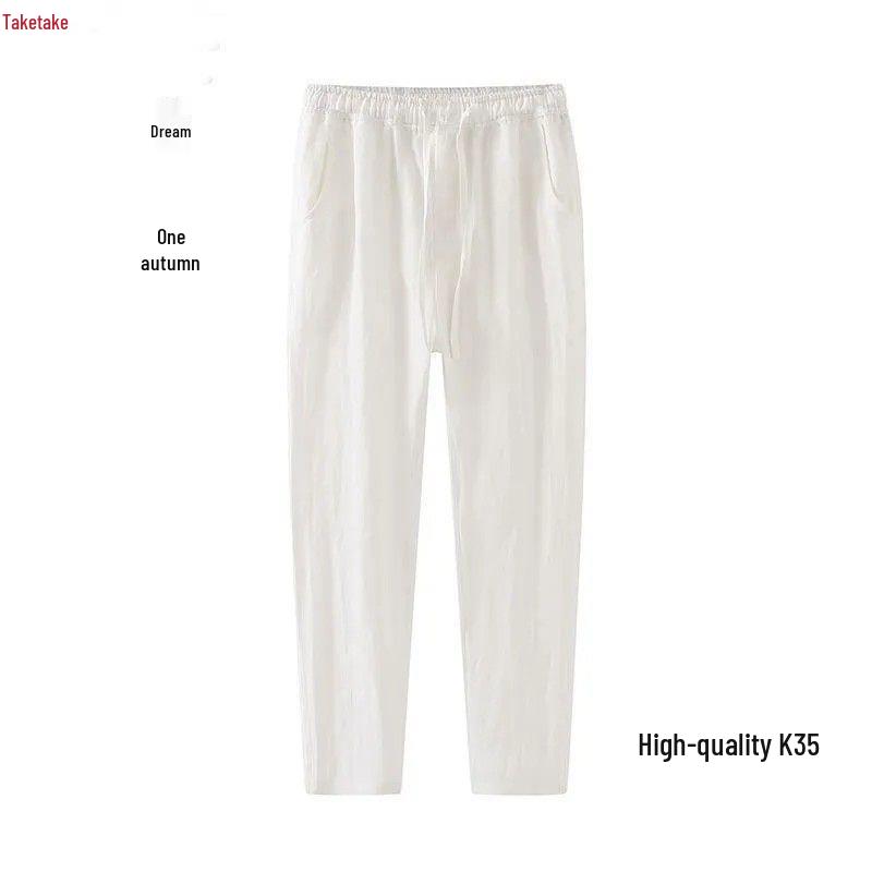 Men's Loose Cotton Linen Summer Pants, Straight Leg, Black