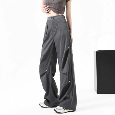 Riveted Overalls Women's Autumn and Winter New Velvet High-waisted High Street Vibe Sports Wide-leg Casual Pants