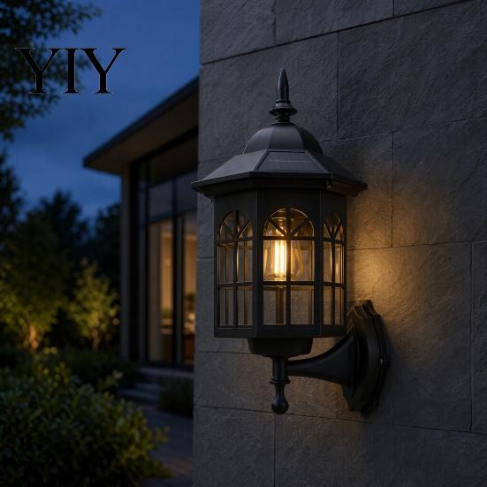 European Style Solar Lamp Vintage Wall Light, Motion Sensor Outdoor Sconce with Glass Human Body Sensing Light Shade, Waterproof Garden Lantern