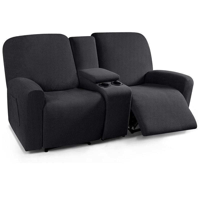 Solid Color Recliner Covers All-inclusive Loveseat Center Console Sofa Covers Elastic 2Seater Couch Slipcovers with Cup Holder