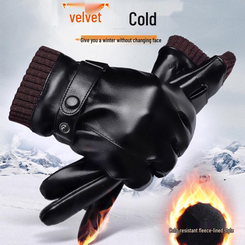 Men's & Women's Winter Leather Gloves: Touchscreen, Windproof, Coldproof, Plus Velvet for Riding & Motorcycling