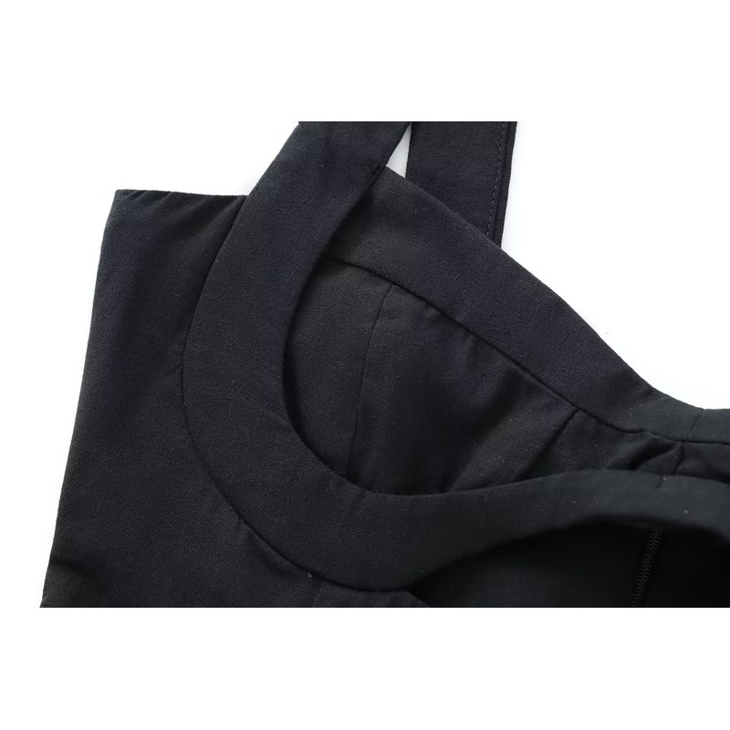 Kaslead New Arrival Women's Clothing Fashion Style Fashion Linen Blended Black Elegant Dress 8651396