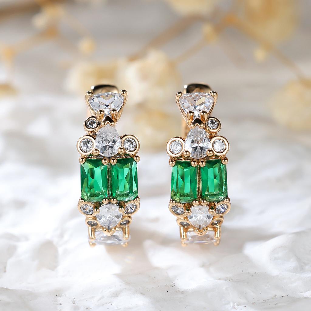 Silver Needle Luxury Green Crystal CZ Earrings 2026 New Gold Small Hoop Earrings for Women Fashion Puncture Jewelry