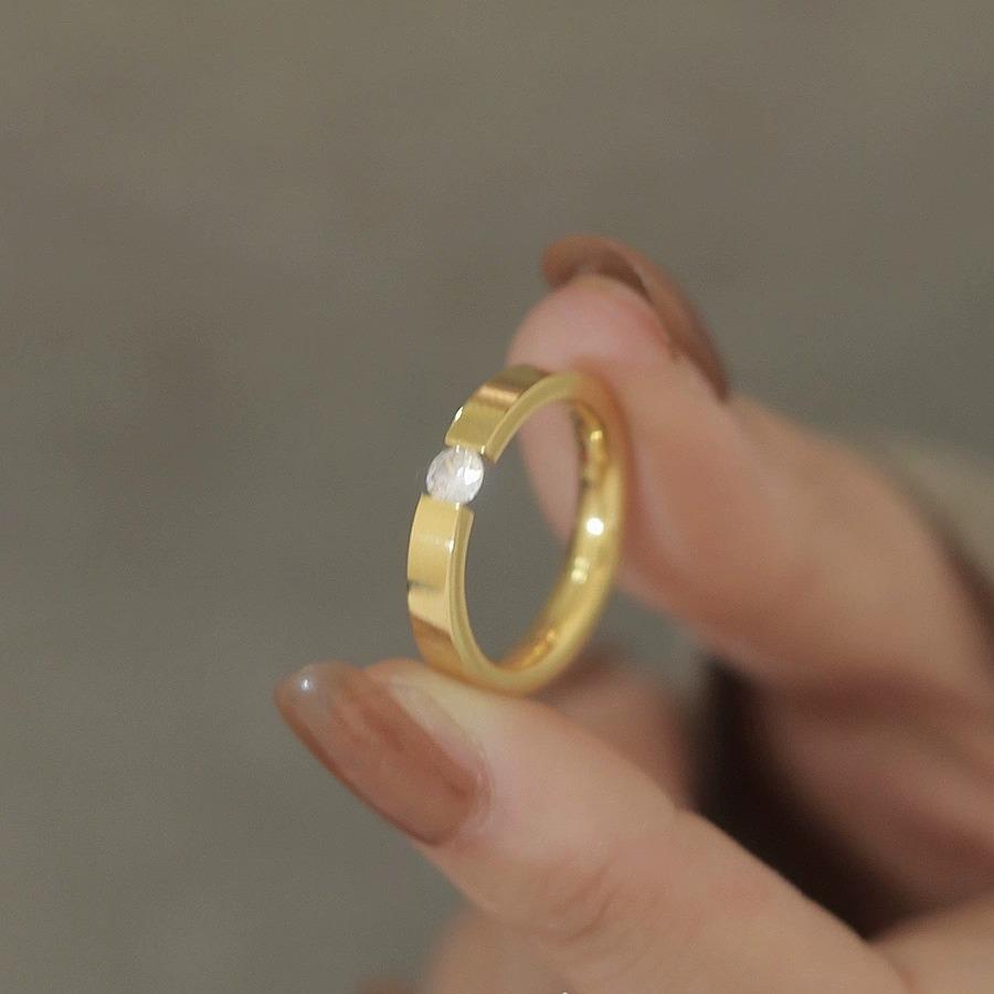 Stainless Steel Gold/ CopperColor 4 mm Zirconia Finger Rings for Men Women Size 5-10# Wedding Band Engagement Jewelry Gifts
