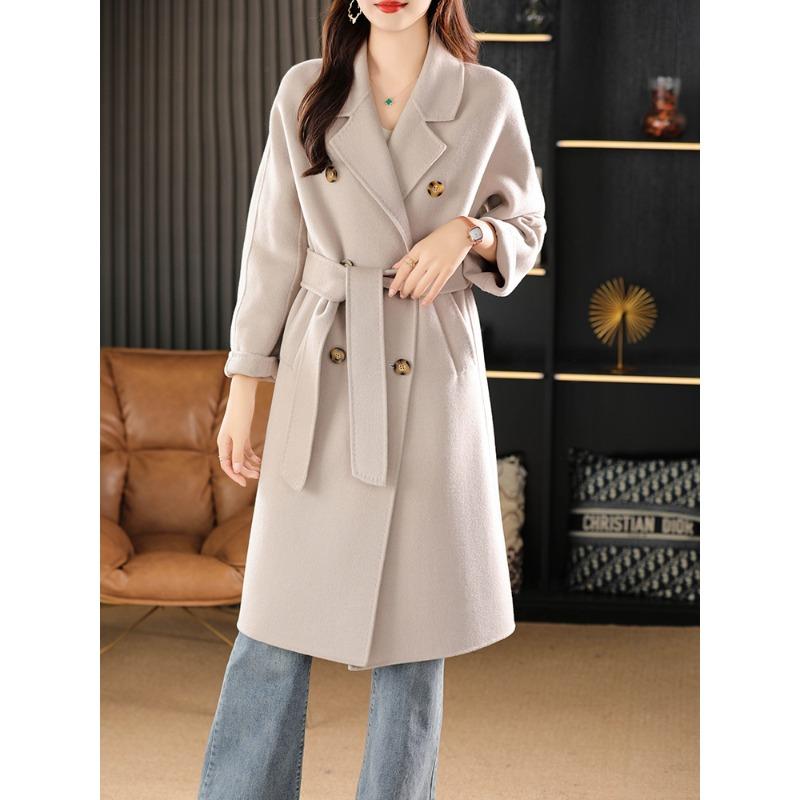 

Double-sided Wool Coat for Women In Autumn and Winter New Double-breasted Mid-length Solid Color Loose Temperament Fashionable Wool Coat S