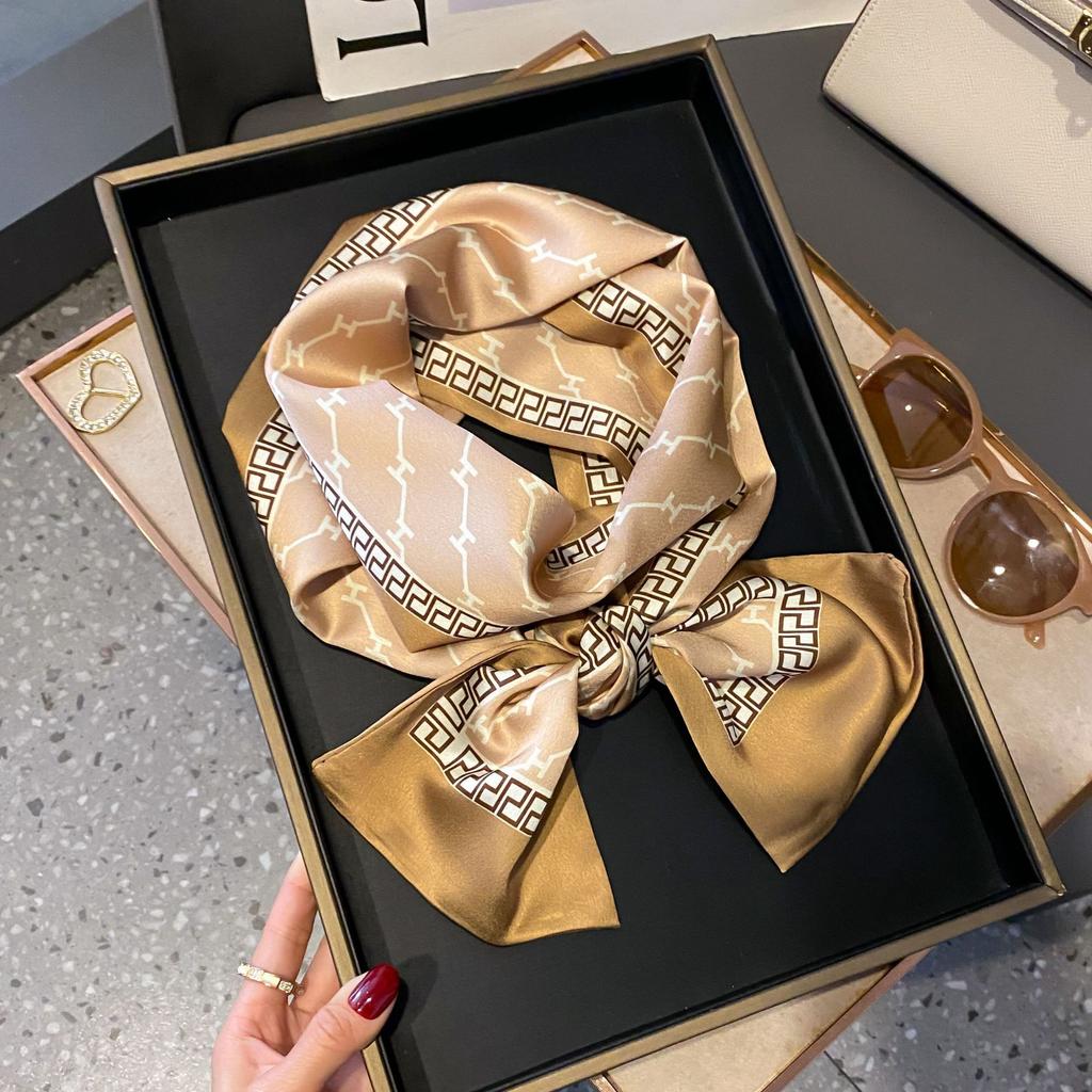 Luxury Women Elegant Boho-Chic Print Scarf Headband Neckerchief Foulard Female Hair Scarfs Neck Tie Skinny Scarves Soft Satin
