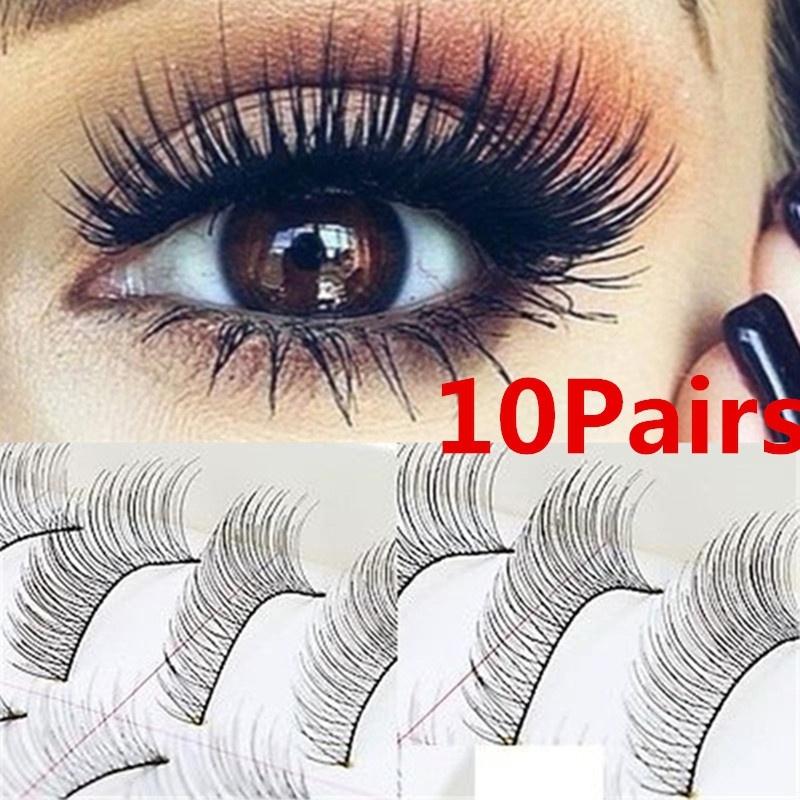New 10Pairs Natural Fashion Eyelashes Eye Makeup Handmade Long False Lashes Sparse