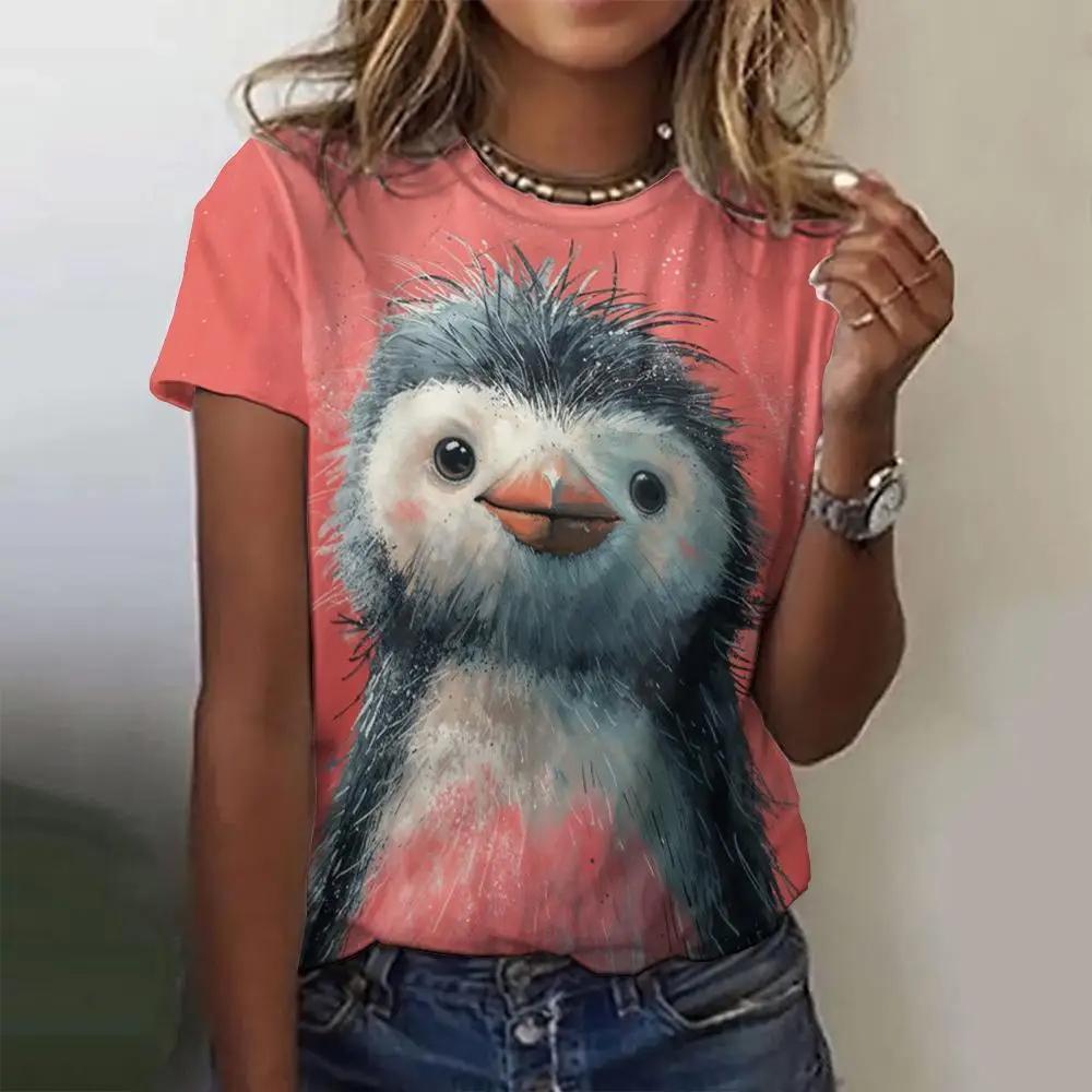 Summer Women Cute Cartoon Animal T-shirt Fashion V-Neck Tops Tees Female Casual Short Sleeve Clothing Ladies Vintage Outfit