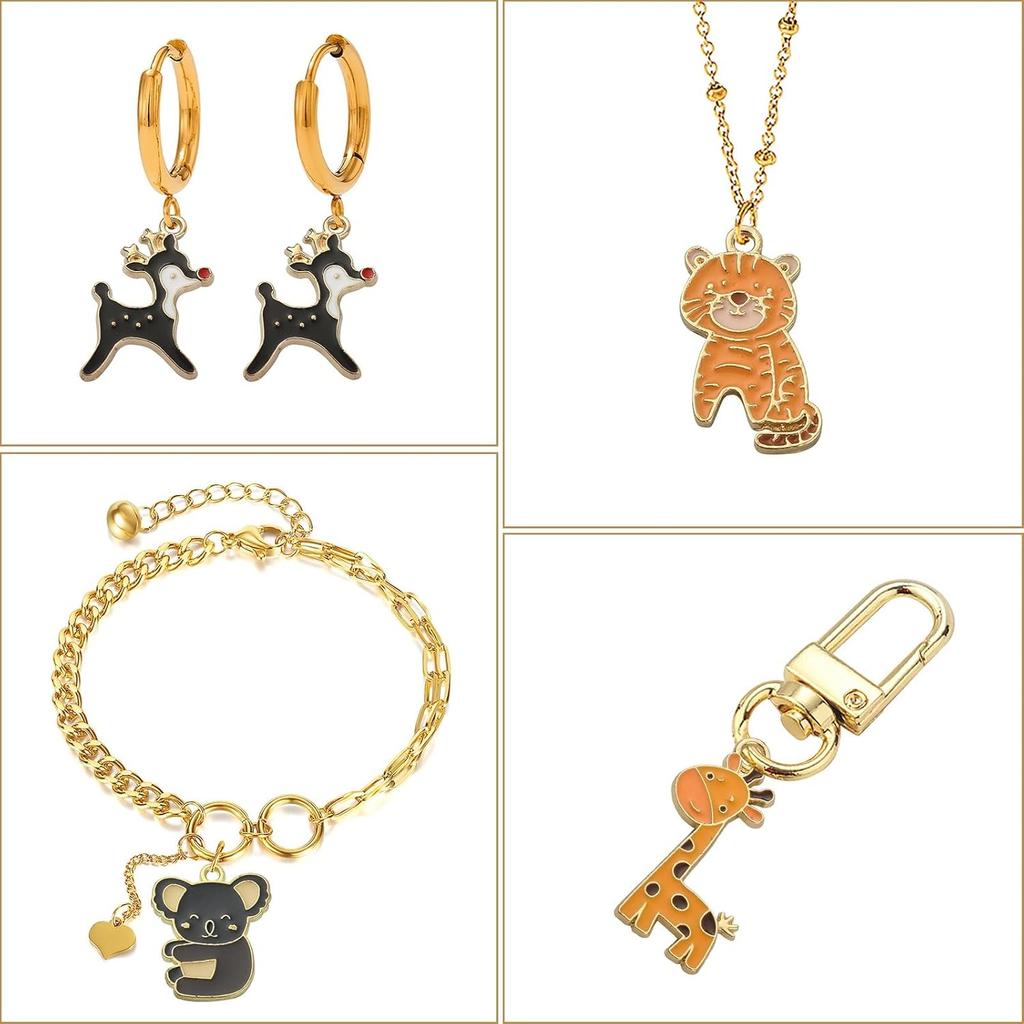 DanLingJewlry 50Pcs 10 Styles Zoo Animal Charms Cute Enamel Animal Charms Panda Fox Giraffe Tiger for DIY Jewelry Making
