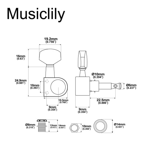 Musiclily Pro 6-Pin 2-Pin Guitar Tuners for SQ Squier Stratocaster/Telecaster Electric Guitars, Chrome