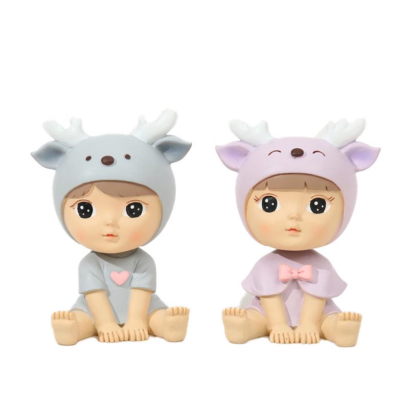 Nodding Couple Doll Ornament - Cute Resin Decoration for Cars & Cakes