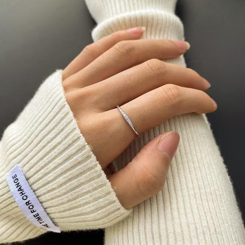 S925 word print copper inlaid zircon silver fashion women thin ring female Internet celebrity versatile