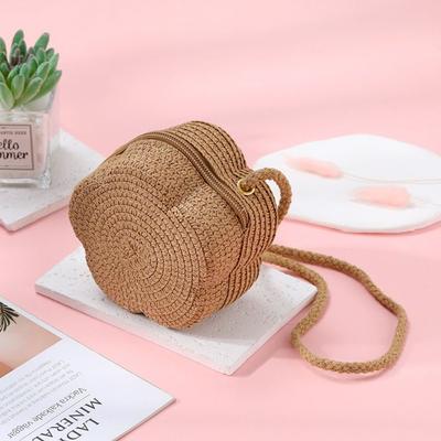 Children's Straw Shoulder Bags Beach Bag Coin Purse Kids Flower Woven Crossbody Bag