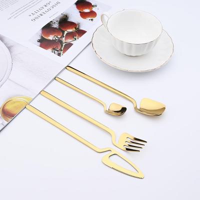 304 Stainless Steel 4Pcs Gold Cutlery Set Knives Fork Spoons Teaspoon Dinnerware Set Tableware Set Home Kitchen Silverware Set